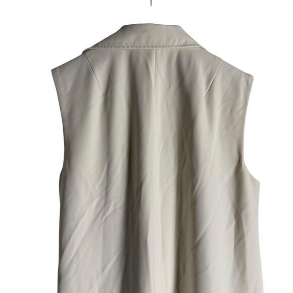 Marina Moscone Cream Long Belted Wrap Vest Trench Coat Size Medium - Picture 13 of 16